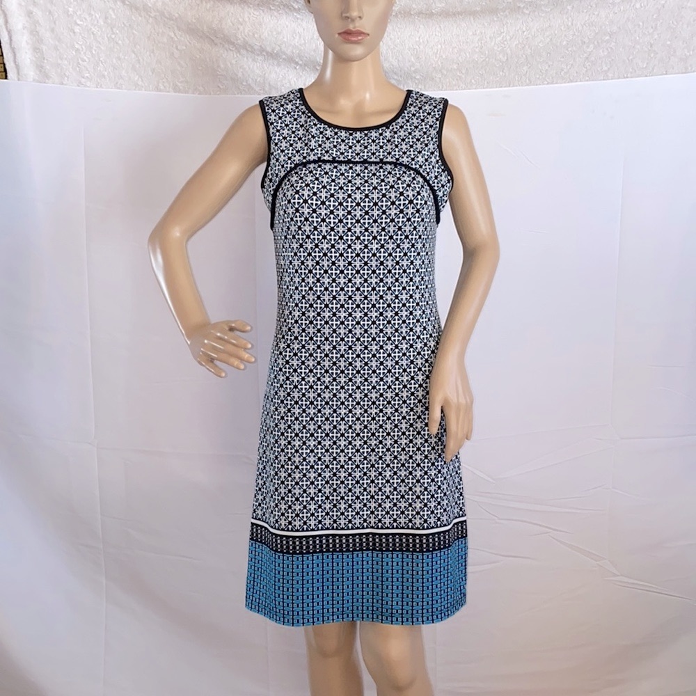 🦋Max Studio Blue geometric Print Women Sleeveless Summer A-Line Dress XS/S